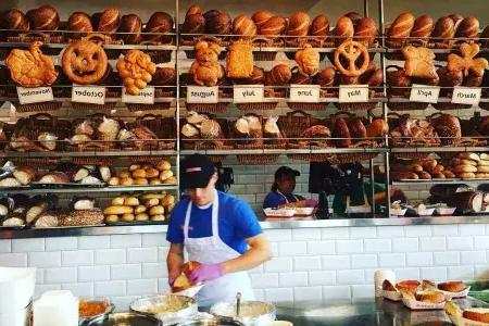 Bakers make sourdough bread at 石香肠 Bakery in San Francisco.