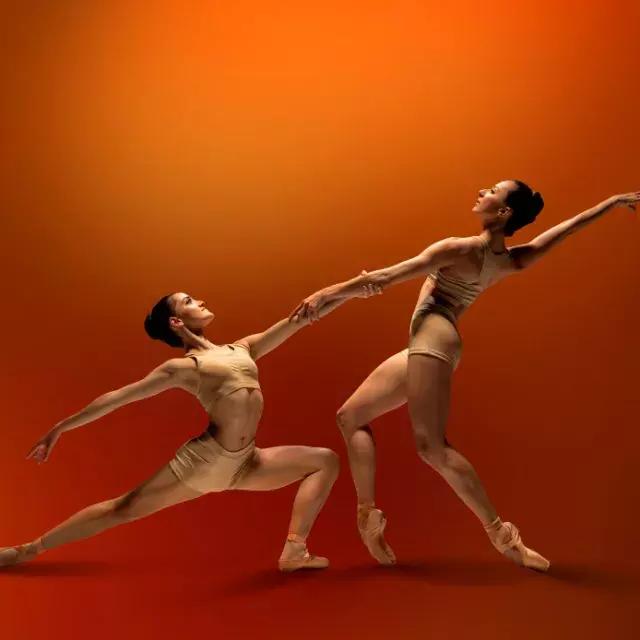 SF ballet 跳舞rs holding hands on a red background 